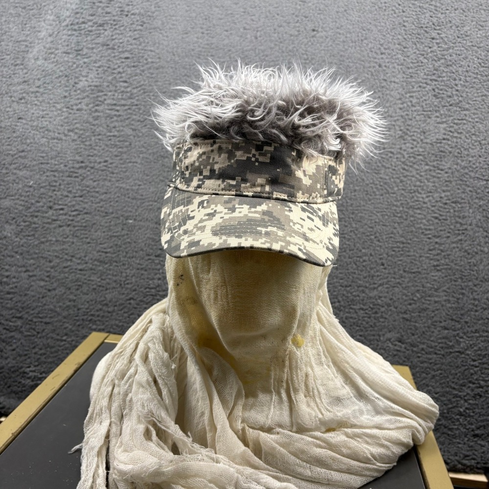 Camo Baseball Cap Wig Hair Digital Camouflage‎ Costume Hat Gray Novelty